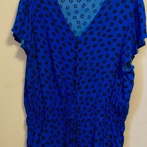 Elegant Blue Patterned Women's Blouse
